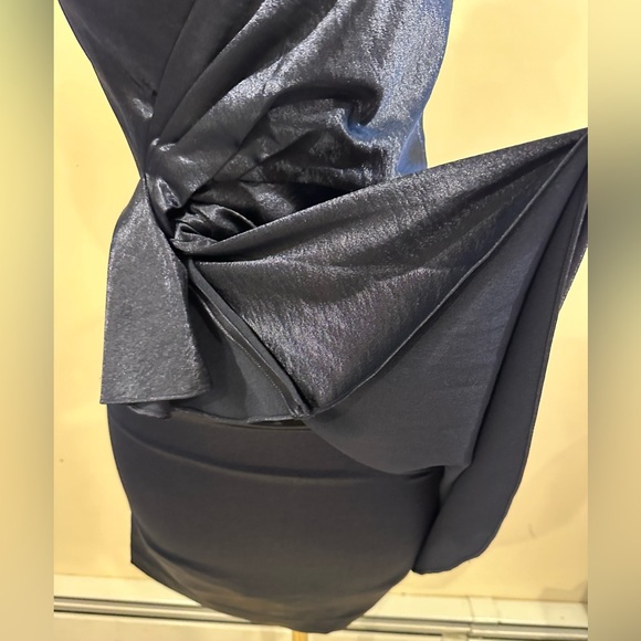 Anne Klien Satin Midnight Blue Midi Draped Cowl Neck Zipper Closure On Side Sz 6 - Picture 9 of 15